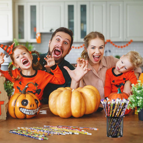 CCINEE 48 Pack Halloween Pencils for Kids, Assorted Design Bulk Pencils with Erasers for Halloween Party Supplies