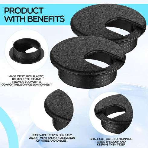 100 Pack Desk Grommet, 2 Inch Cable Wire Grommet, PC Computer Desk Cord Management, Black
