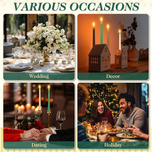 24 11'' Baquler Pcs Green Brown Flameless Taper Candles Woodland Battery Operated Candles LED Plastic Flickering