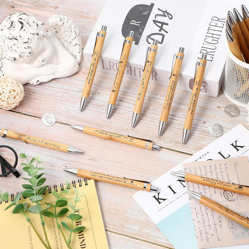 Bible Verse Pens Bamboo Christian Pen, Wooden Retractable Inspirational Quotes Ballpoint Pen Bulk for Gifts