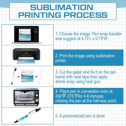 Yexiya Sublimation Pens, Blank Heat Transfer Ballpoint Pen with Shrink Wrap, Customized Clip for School Supplies