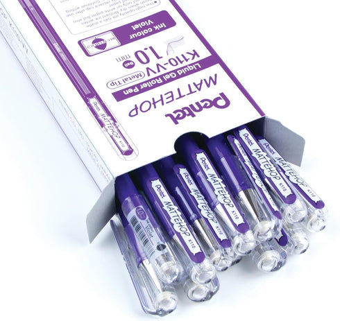 Pentel Hybrid MATTEHOP Gel Roller, 1.0mm, Matte Violet Ink, Box of 12 each (K110-VV)