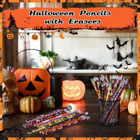 Halloween Pencils with Eraser Assortment, Themed Wooden Pencils for Halloween Party Favor Supplies, 12 Style (120)