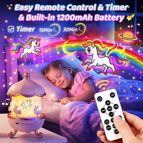 315 Modes+15 Toys,15 4-6,360Rotate+Remote 5 7 8 Night Light for Kids, Light Films Unicorn Sound Machine Baby,Unicorn