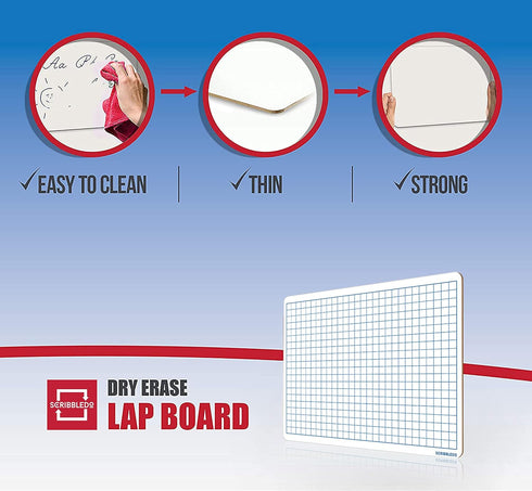 SCRIBBLEDO 9" x 12" Dry Erase Grid Whiteboard, Double Sided Graph Board for Kids, Portable Dry Erase Lapboards