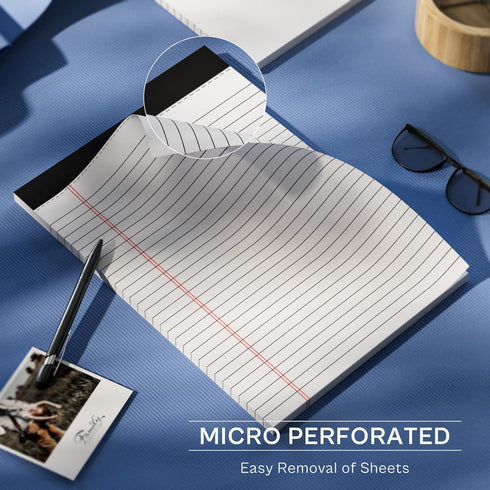 Legal Pads 8.5 x 11, 6 Pack White Note Pads for Office Supplies, Wide Ruled Perforated Notepads