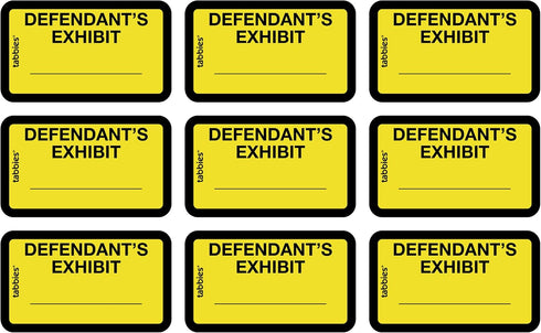 Tabbies Legal Exhibit Labels, Yellow DEFENDANT'S Exhibit 252 Labels/Pack (1-5/8"W x 1"H, Sheet: 5-1/4"W x 3-1/4"H)