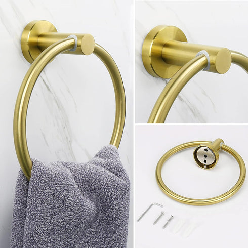 NearMoon Bath Towel Ring, Modern Round Stainless Steel Hand Towel Holder for Bathroom (Brushed Gold, 1 Pack)