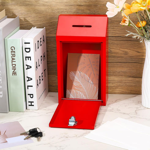 Metal Donation Box with Lock Slot, 10.2 x 5.7 x 3'' Collection Box for Charity, Suggestion Box, Money Lock Box for Home