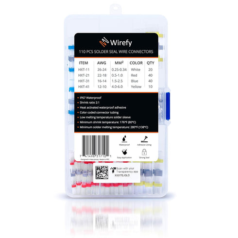 Wirefy 110 PCS Solder Seal Wire Connectors Kit - Waterproof Solder Sleeves, Self Soldering Wire Connectors, Set 26-10