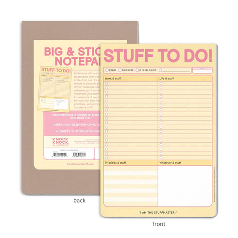 Knock Knock Stuff To Do! Big & Sticky Notepad, 40 Sheets, 9.75 x 7-inches Sticky To-Do List Pad