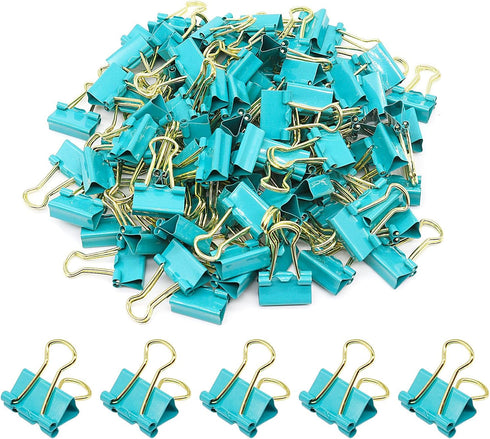 Mini Paper Clip Binder Clips, 100 Pack Small 15mm (5/8 Inch) Office Clips in Blue-Green