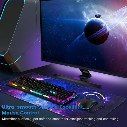 Gaming Mouse Pad, Large XL 31.5x11.8in Extended Desk Pad for Laptop with Stitched Edges, Waterproof - Galaxy
