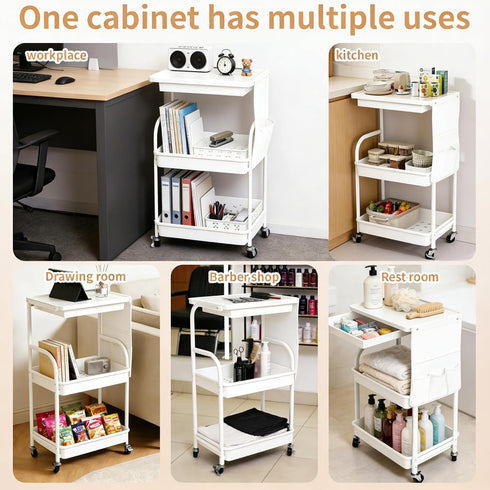 BLULEE 3 Tier Rolling Cart with Wheels and Drawers,Utility Storage Organizer Cart with Fabric Bag & Silent Casters