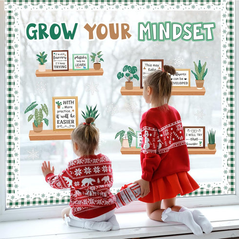 Mindset Set Pasimy Winter Growth Bulletin Board Plant Motivational Classroom Decorations January Bulletin Board