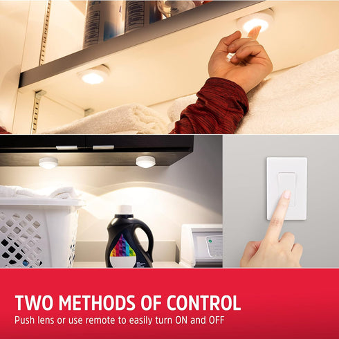 2 Pack, 50 58822-T1 Energizer LED Puck Lights, Wall Switch Remote, Battery Operated, Under Cabinet Lighting, Wireless