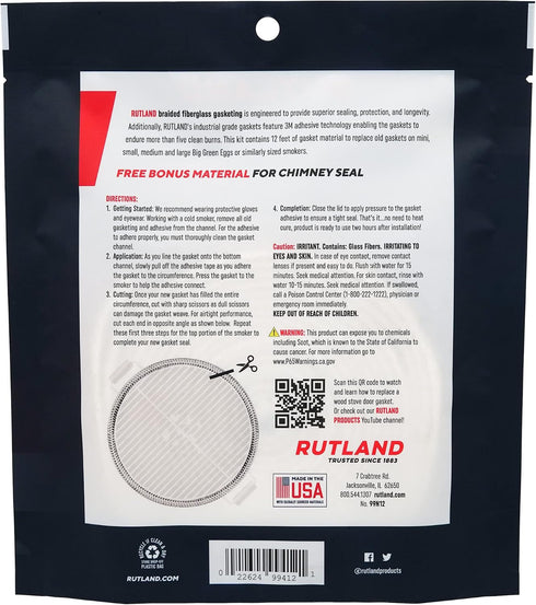 99N12 12 Rutland Big Green Egg Replacement Gasket, High Temperature Clean Burn Gasket Kit, Fits Large, Medium, Small