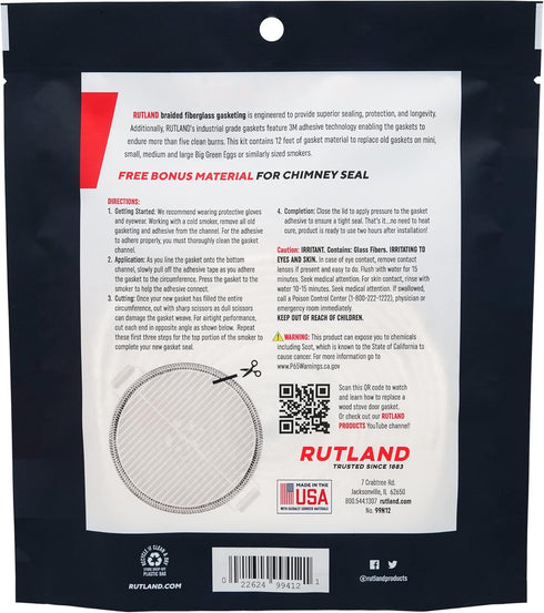 99N12 12 Rutland Big Green Egg Replacement Gasket, High Temperature Clean Burn Gasket Kit, Fits Large, Medium, Small