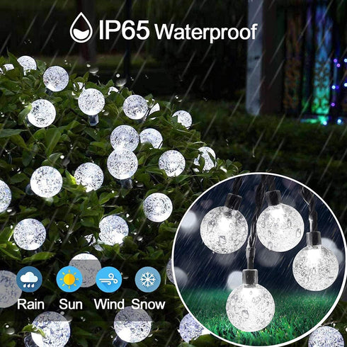 Waterproof,50LED Lights,8 7M/24Ft Solar String Lights Outdoor Crystal Globe Solar String Mode Outdoor Solar Powered