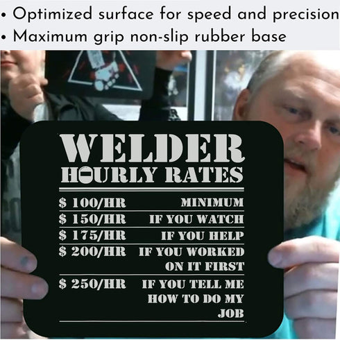 Funny Gag Sarcastic Mousepad, Welder Hourly Rate Gift for Welding Worker, Black Computer Mouse Pad