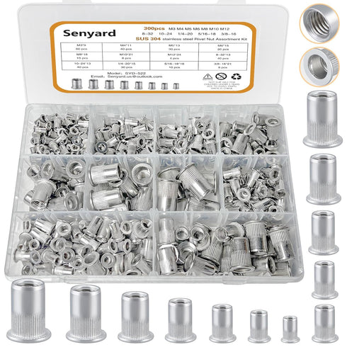 Senyard Metric & SAE Rivet Nuts Assortment kit, 300 Pcs Stainless Steel Rivet