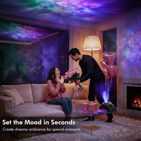 Rossetta 58 Dual Lens Galaxy Projector, Star Projector for Bedroom with Light Effects, Night Light Projector with White