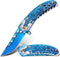 Pocket Knife for Men, Cool Folding Knife with 3D Blue Dragon Embossed Relief, Great EDC Gift for Outdoor Survival