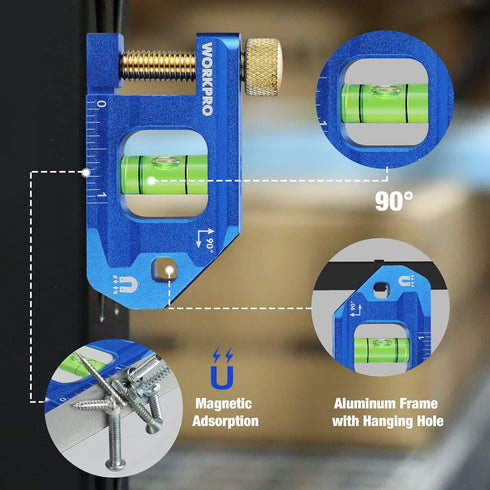 WORKPRO Conduit Bending Level, Magnetic Pipe Level, Bubble Vial for 90 Measurement, Aluminum Alloy, 2.5-inch, Cobalt