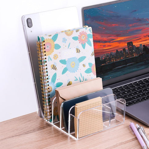 NiHome Spacious Clear Acrylic Desk Mail Sorter, Multipurpose Organizer for Office Supply & Pen Storage