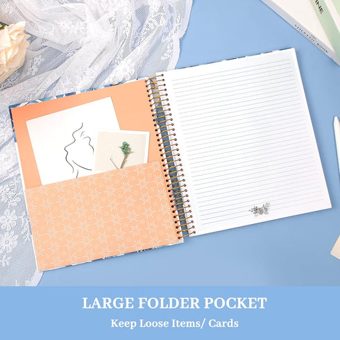 CAGIE Hardcover Spiral Notebook – 8.5 x 11, College Ruled, 200 Pages, Aesthetic Floral, Large Pockets for Women
