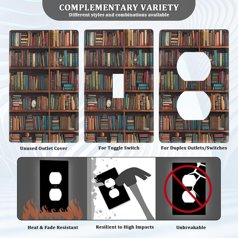 1 4.53"x2.76"#196 Duplex Receptacle Outlet Wall Plate - Gang Standard Size Library Bookshelf Cover Plate, Slim Profile