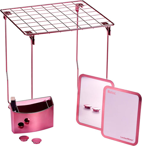 LockerMate Stac-A-Shelf 7-Piece Locker Organizer Kit, Includes Locker Shelf, Mirror, Whiteboard, Storage Cup & Dry Erase Marker - Rose Gold