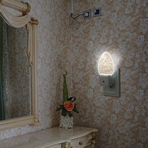 Uanvaha 0.5W Boho Gold Egg Night Light, Printed Bokeh Sparkle Design Plug into Wall with Dusk to Dawn Sensor, Soft Warm
