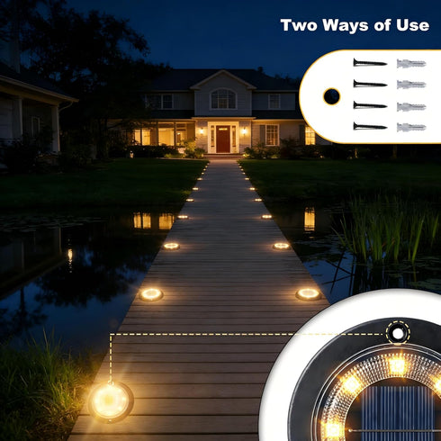 2-in-1 8 Pack) Flacchi Solar Lights Outdoor Waterproof - Solar Powered Ground Lights Outdoor Solar Disk Light Landscape