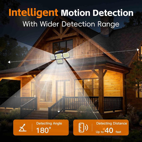 336 4-Head 2400mAh IP65 Lighting2Pack Solar Lights Outdoor LED, Motion Sensor Security Wall Light with Remote, Split