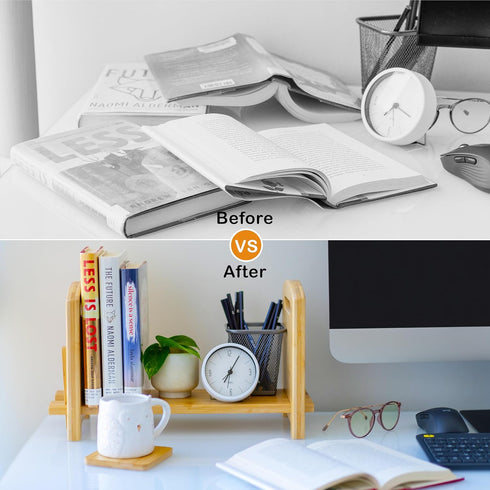 Adjustable Desktop Bookshelf - Sturdy Desk Bookshelf and Book Organizer - No Tools Required to Assemble This Desktop