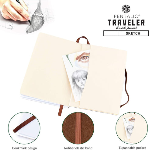 Pentalic 4" x 6" Pocket Sketchbook Traveler Journal, 160 Pages, Copper Metallic