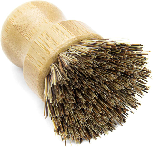 (2-Pack, AUEAR, Natural Bamboo Dish Scrub Brush Cleaning Pot Scrubber Brushes Coconut Bristles for Cast Iron Skillet