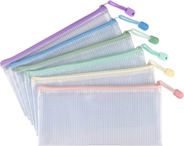Tamaki 6 Pack Mesh Pencil Pouch, Waterproof Bags Plastic Zipper Pouch A6 Size for Classroom Organization (Macaroon)