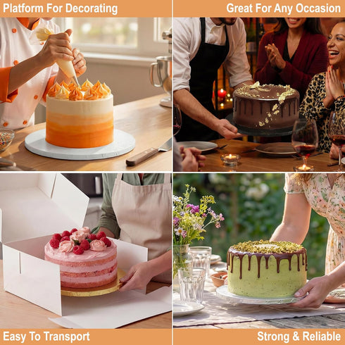 8, 10 12 Inch (9 Pack) 1/2" BOARDS+ Cake Drums & in White, Gold & Black Color | Thick CakeBoard Circle Rounds + Free