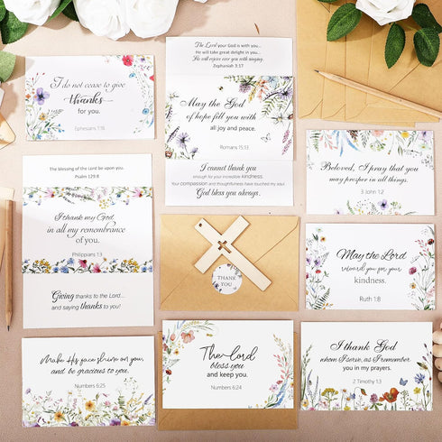 Affrolling 50 Pack 4x6 Inch, Spring Religious Christian Thank You Cards Bulk with Scripture Envelopes and Stickers
