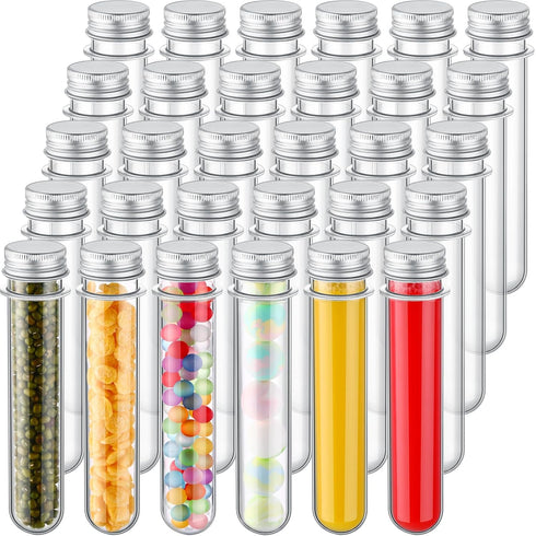 50 Pcs 40 ml Plastic Test Tubes with Screw Lids for Sample Powder Seed Bead Storage (Silver)