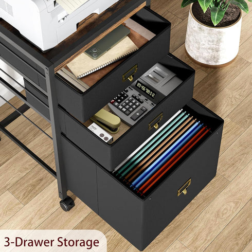 File Cabinet with 4 Drawers, Mobile Rolling Printer Stand, Fits A4 or Letter Size, Fabric Vertical File Cabinet with