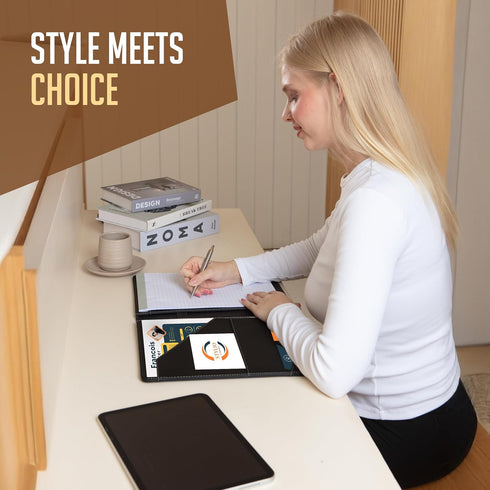 STYLIO Padfolio Portfolio Organizer Binder - Interview Resume Folder, Legal Document Holder, Faux Leather