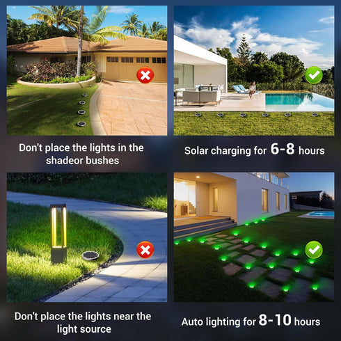 2 Pack IP68 Peasur Mini Solar Ground Lights Outdoor, Flat Solar Powered Disc Lights, Waterproof, Anti-Rust, Landscape