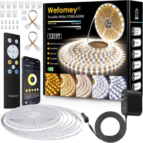 Wefomey White LED Strip Lights, Dimmable Bright 24V Flexible Tape Light with Remote