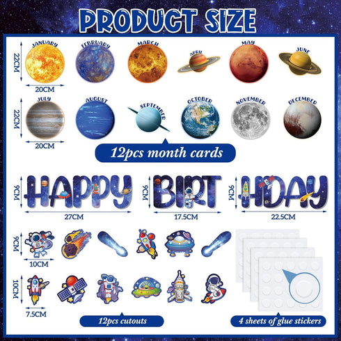 Space Birthday Bulletin Board Decorations Set Solar System Themes Classroom Birthday Chart Decor Outer Space Planet Rocket Astronaut Paper Cutouts for Wall Door Classrooms Back School Supplies by Pasimy