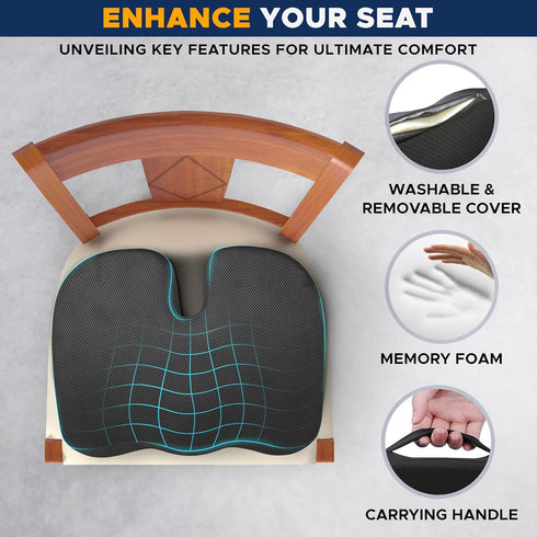 Tailbone EcoNour Gel Seat Cushion Office Chair Cushions for Sciatica & Pain Relief Coccyx Memory Foam Desk Chair
