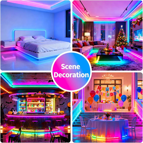 LCTKJTP Decorations(65FT-1Roll) LED Strip Lights,RGB Music Sync Color Changing Led Lights with Smart App Control Remote