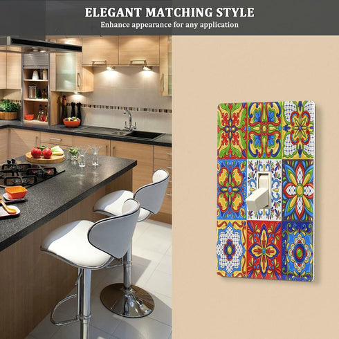 Eionryn H4.53 xL2.76 inch Mexican Talavera Tile Blank Device Wall Plate Moroccan Ottoman Motifs Switch Plates